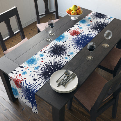 Firework Floral Table Runner — Navy & Copper Cotton-Blend Dining Decor