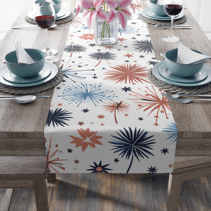 Starburst Holiday Table Runner — Blue & Copper Firework Pattern