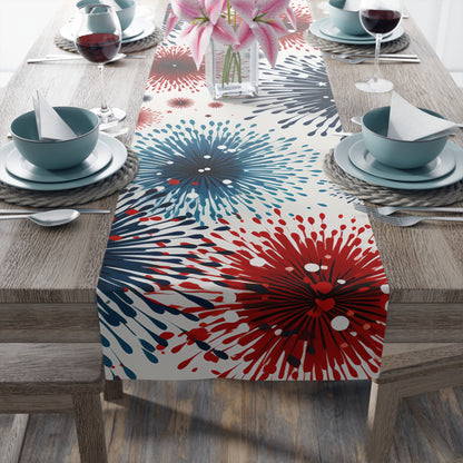Firework Burst Table Runner — Blue & Rust Floral Celebration Decor