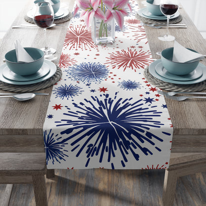 Patriotic Fireworks Table Runner — Red, White & Blue Festival Decor