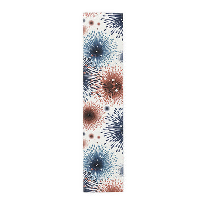 Firework Burst Table Runner — Blue & Rust Floral Celebration Decor