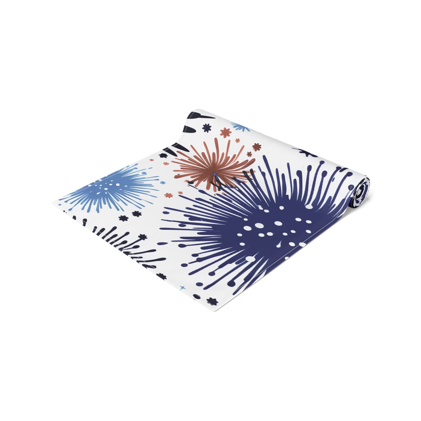Firework Floral Table Runner — Navy & Copper Cotton-Blend Dining Decor