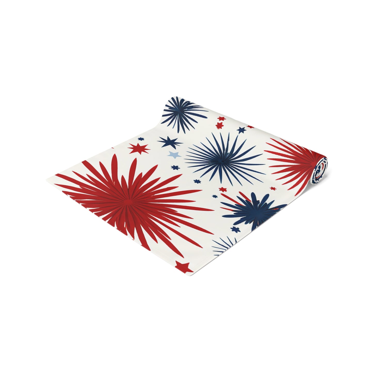 Patriotic Fireworks Table Runner – Red & Navy Starburst Holiday Decor