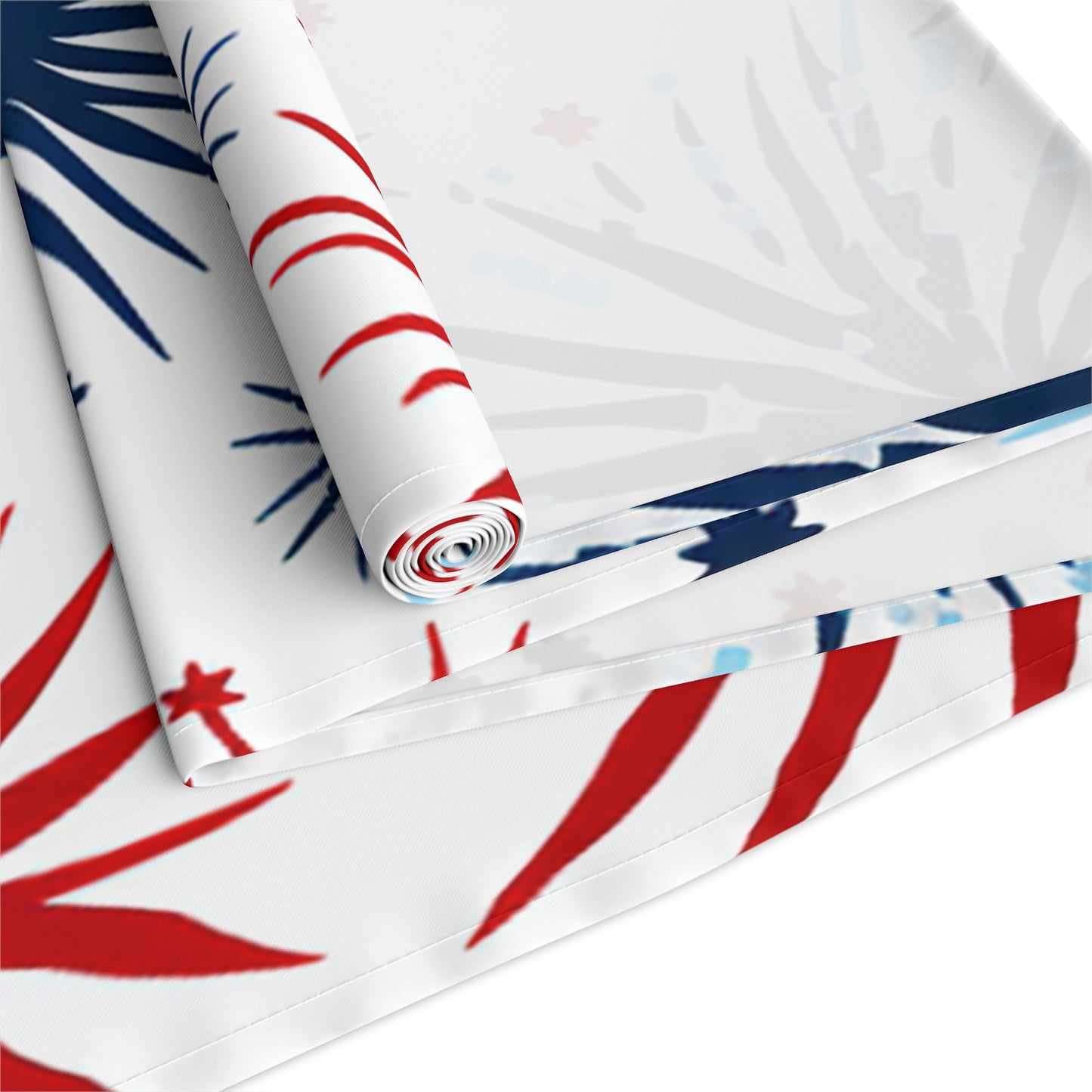 Patriotic Fireworks Table Runner – Red & Navy Starburst Cotton-Blend Decor