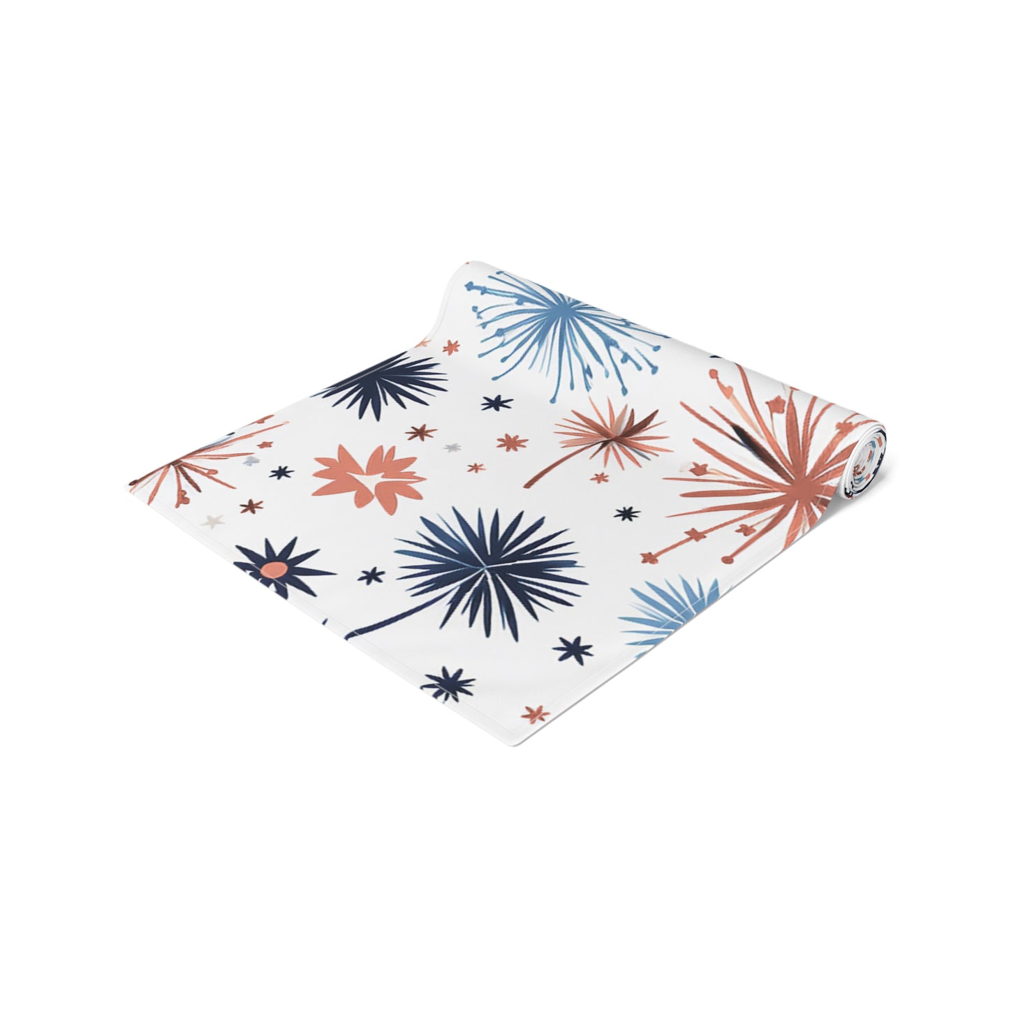 Starburst Holiday Table Runner — Blue & Copper Firework Pattern