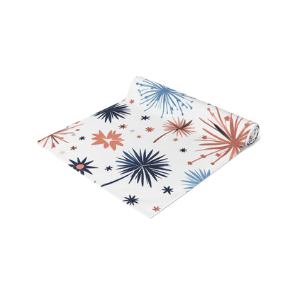 Starburst Holiday Table Runner — Blue & Copper Firework Pattern
