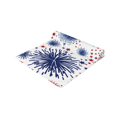 Patriotic Fireworks Table Runner — Red, White & Blue Festival Decor