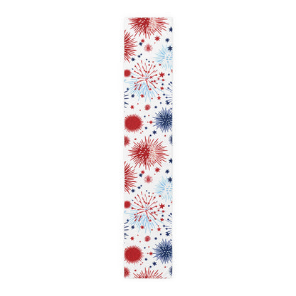 Patriotic Fireworks Table Runner — Red White Blue Celebration Decor