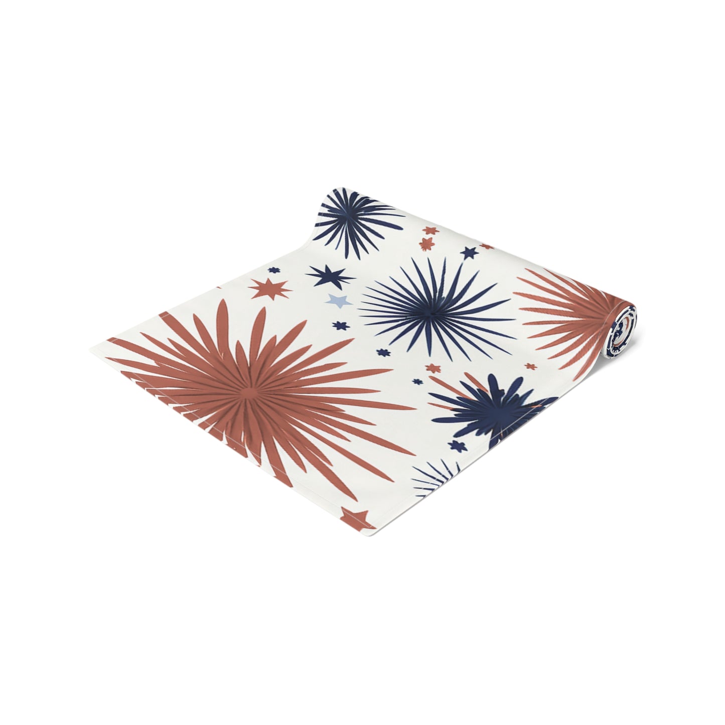 Patriotic Fireworks Table Runner – Red & Navy Starburst Holiday Decor