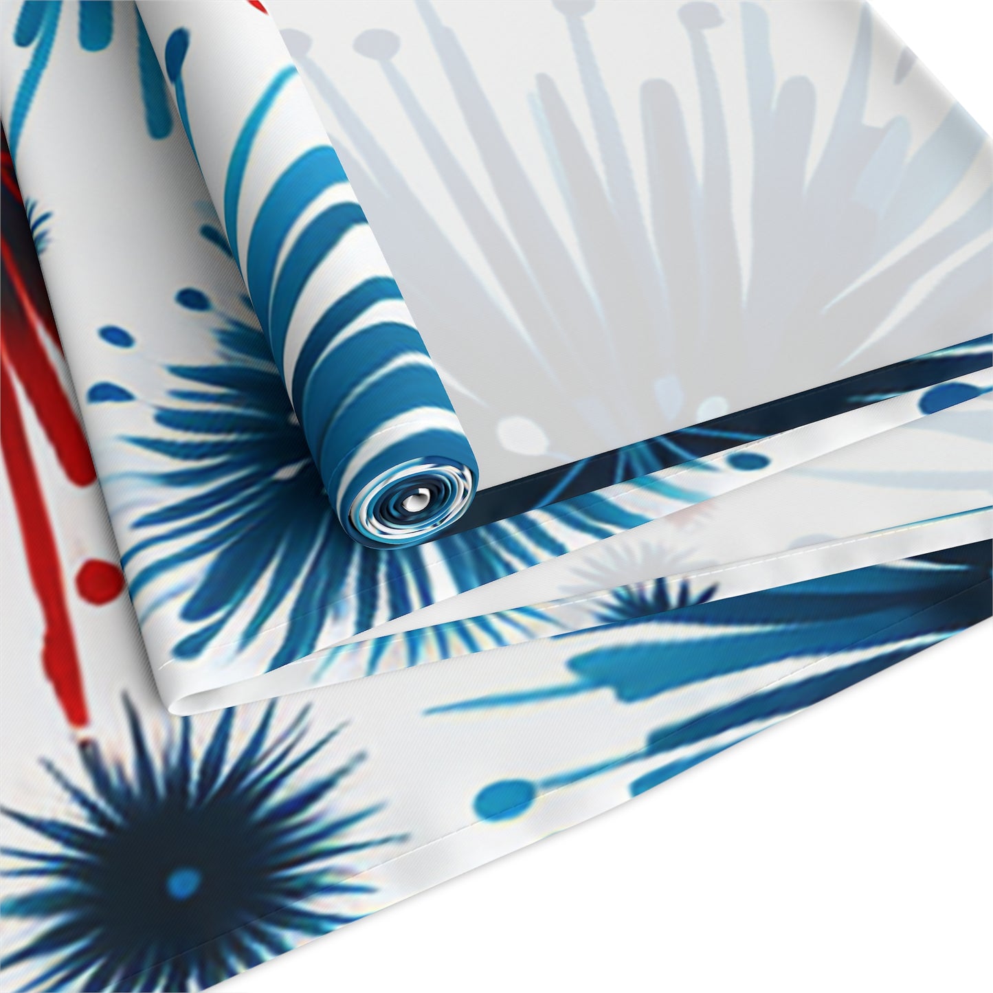 Starburst Fireworks Table Runner — Patriotic Red & Blue Holiday Table Decor