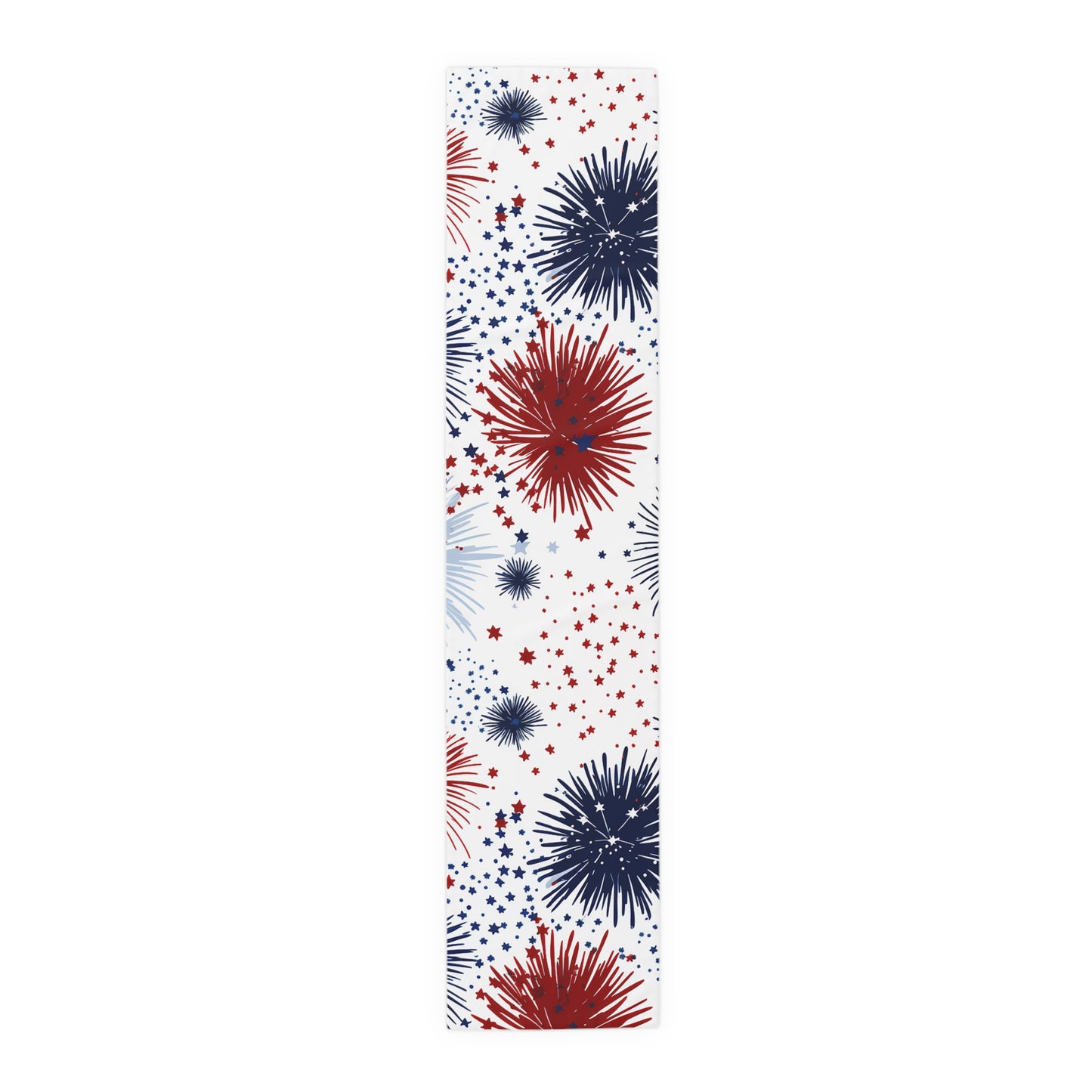 Patriotic Fireworks Table Runner — Red, White & Blue Starburst Holiday Decor