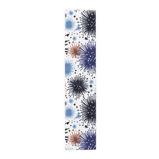 Firework Floral Table Runner — Navy & Copper Cotton-Blend Dining Decor