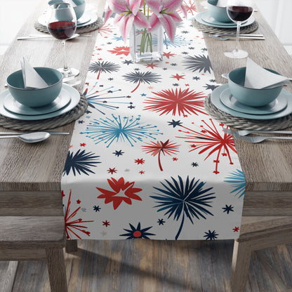 Starburst Holiday Table Runner — Blue & Copper Firework Pattern