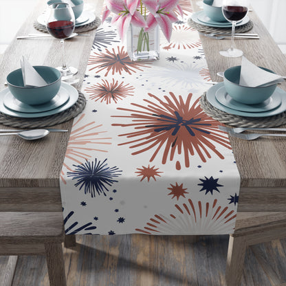 Firework Floral Table Runner – Navy & Terracotta Cotton-Poly Accent for Seasonal & Holiday Tables