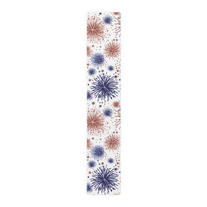 Patriotic Fireworks Table Runner — Red, White & Blue Festival Decor