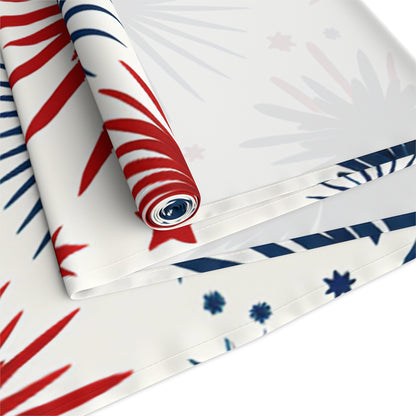 Patriotic Fireworks Table Runner – Red & Navy Starburst Holiday Decor