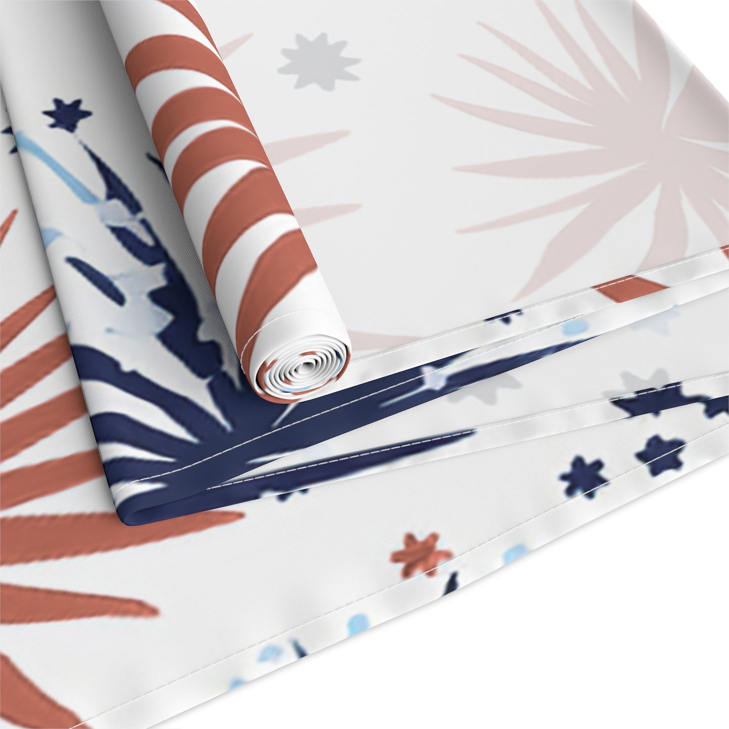 Patriotic Fireworks Table Runner – Red & Navy Starburst Cotton-Blend Decor