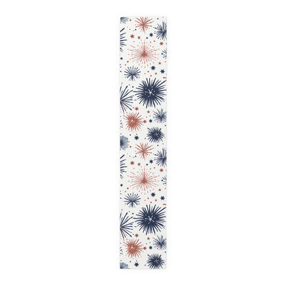 Firework Pattern Table Runner - Patriotic Red & Navy Cotton Blend