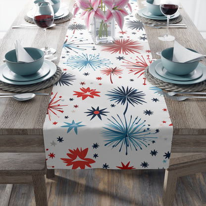 Starburst Holiday Table Runner — Blue & Copper Firework Pattern