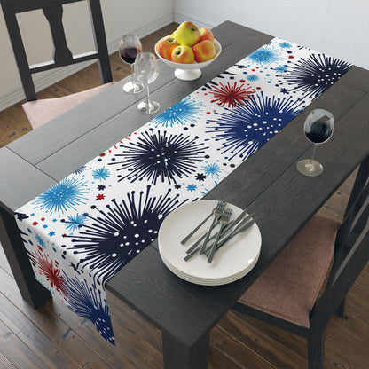 Firework Floral Table Runner — Navy & Copper Cotton-Blend Dining Decor