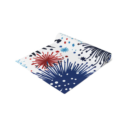 Firework Floral Table Runner — Navy & Copper Cotton-Blend Dining Decor