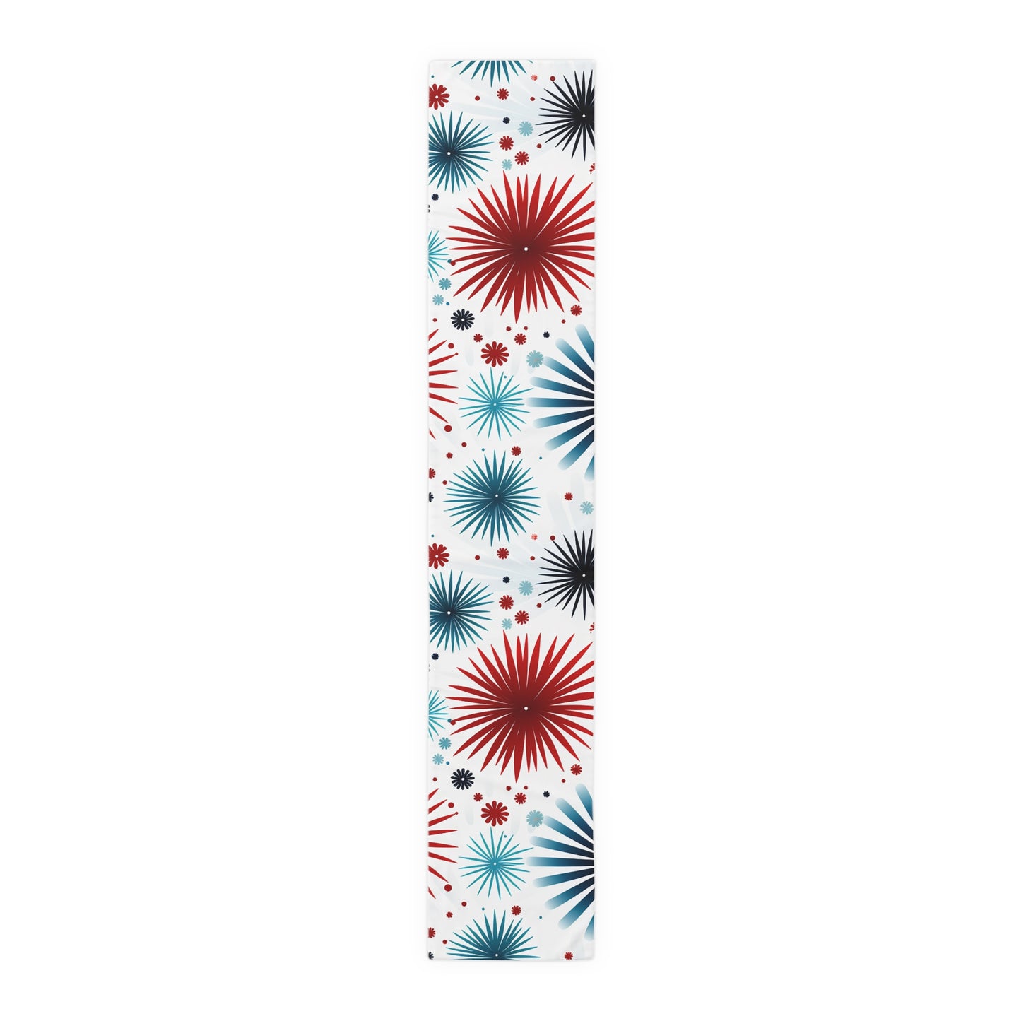 Starburst Floral Table Runner — Blue & Terracotta Cotton-Poly Dining Decor