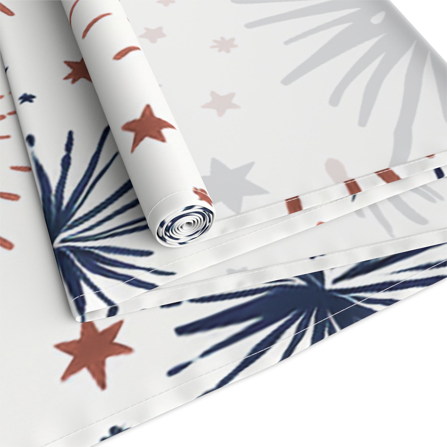 Firework Pattern Table Runner - Patriotic Red & Navy Cotton Blend