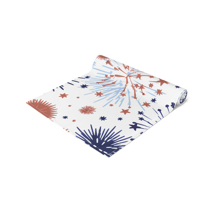 Patriotic Fireworks Table Runner — Red White Blue Celebration Decor