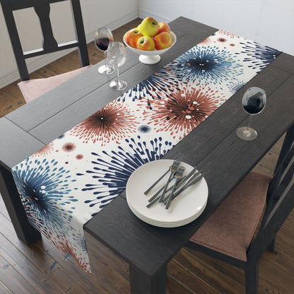 Firework Burst Table Runner — Blue & Rust Floral Celebration Decor