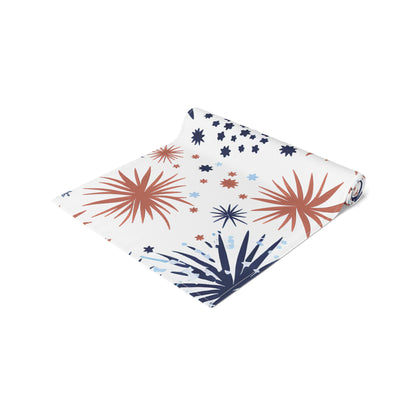 Patriotic Fireworks Table Runner – Red & Navy Starburst Cotton-Blend Decor