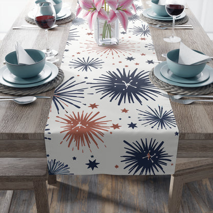 Firework Pattern Table Runner - Patriotic Red & Navy Cotton Blend