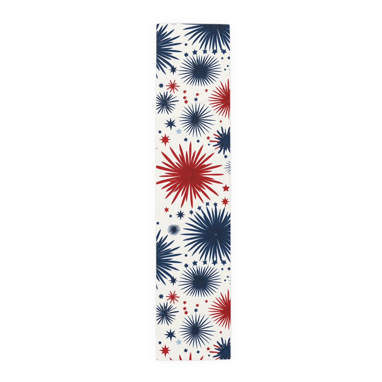 Patriotic Fireworks Table Runner – Red & Navy Starburst Holiday Decor