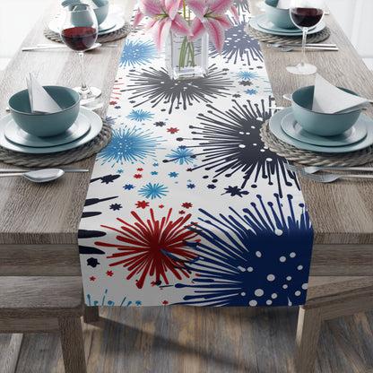 Firework Floral Table Runner — Navy & Copper Cotton-Blend Dining Decor
