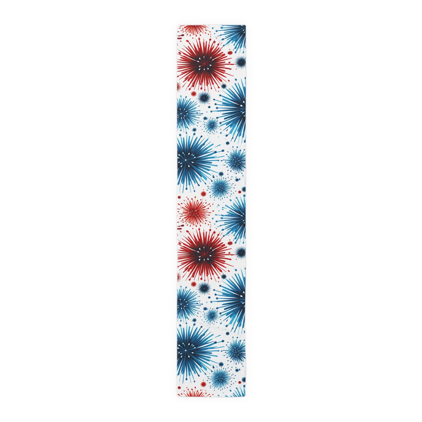 Starburst Fireworks Table Runner — Patriotic Red & Blue Holiday Table Decor