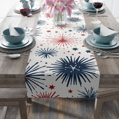 Firework Pattern Table Runner - Patriotic Red & Navy Cotton Blend