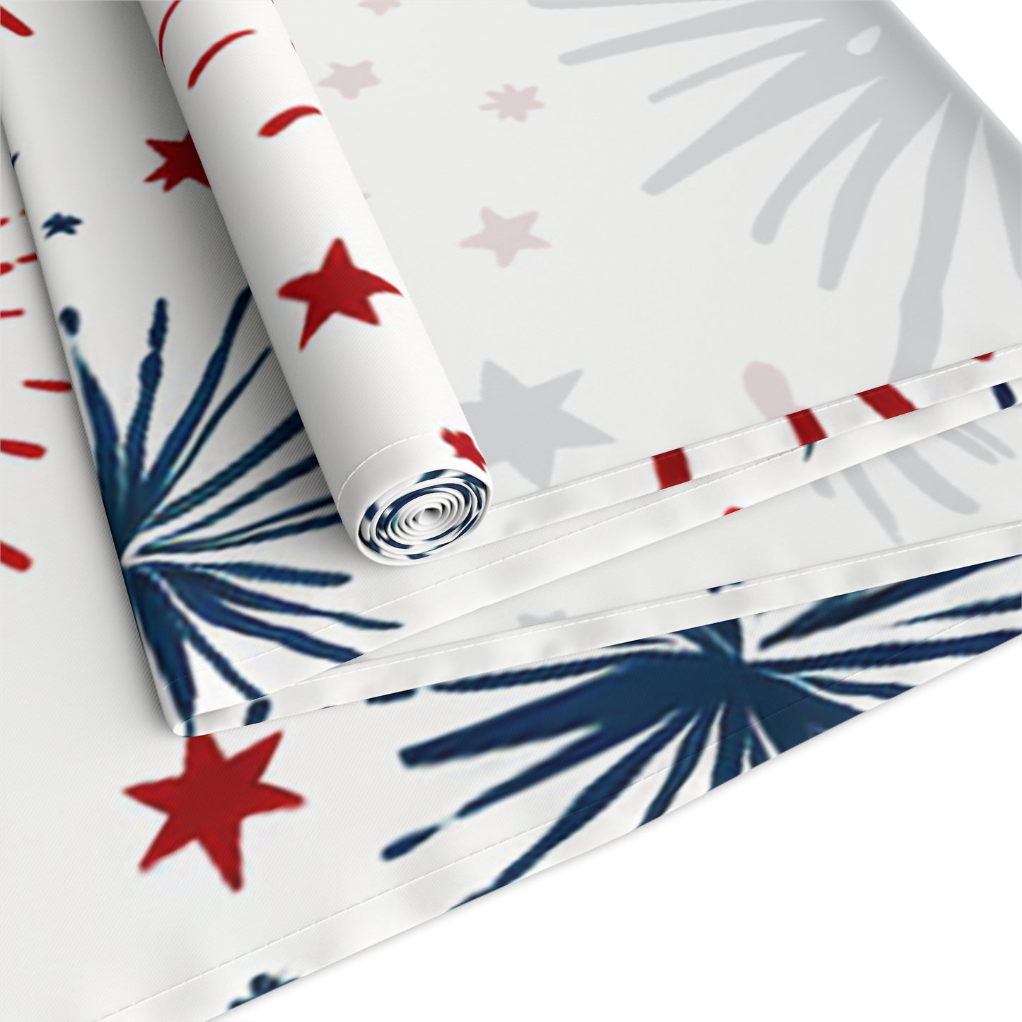 Firework Pattern Table Runner - Patriotic Red & Navy Cotton Blend