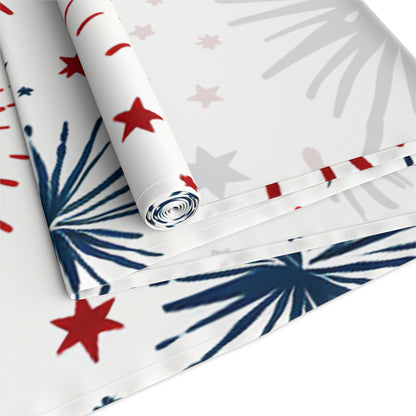 Firework Pattern Table Runner - Patriotic Red & Navy Cotton Blend