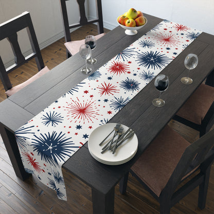 Firework Pattern Table Runner - Patriotic Red & Navy Cotton Blend