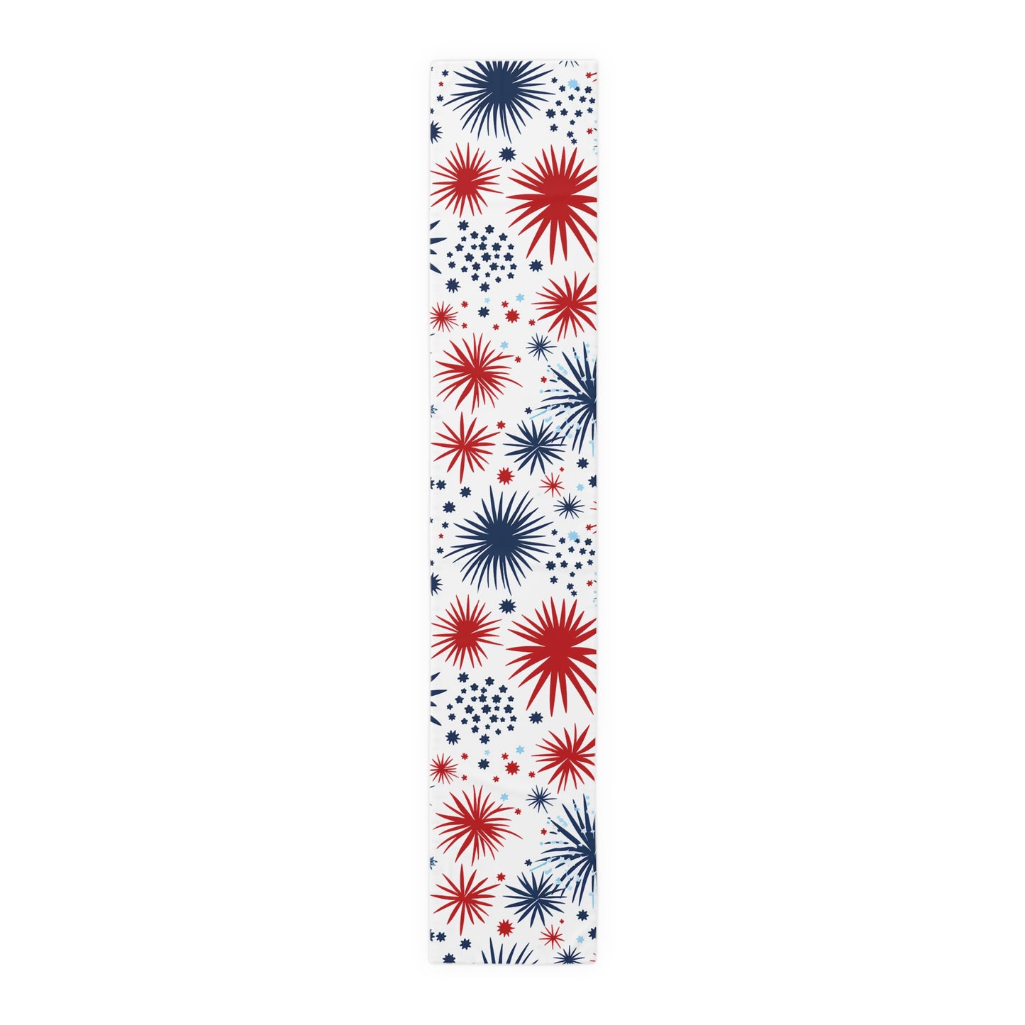 Patriotic Fireworks Table Runner – Red & Navy Starburst Cotton-Blend Decor