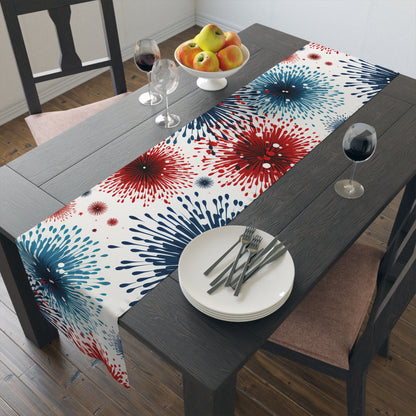 Firework Burst Table Runner — Blue & Rust Floral Celebration Decor