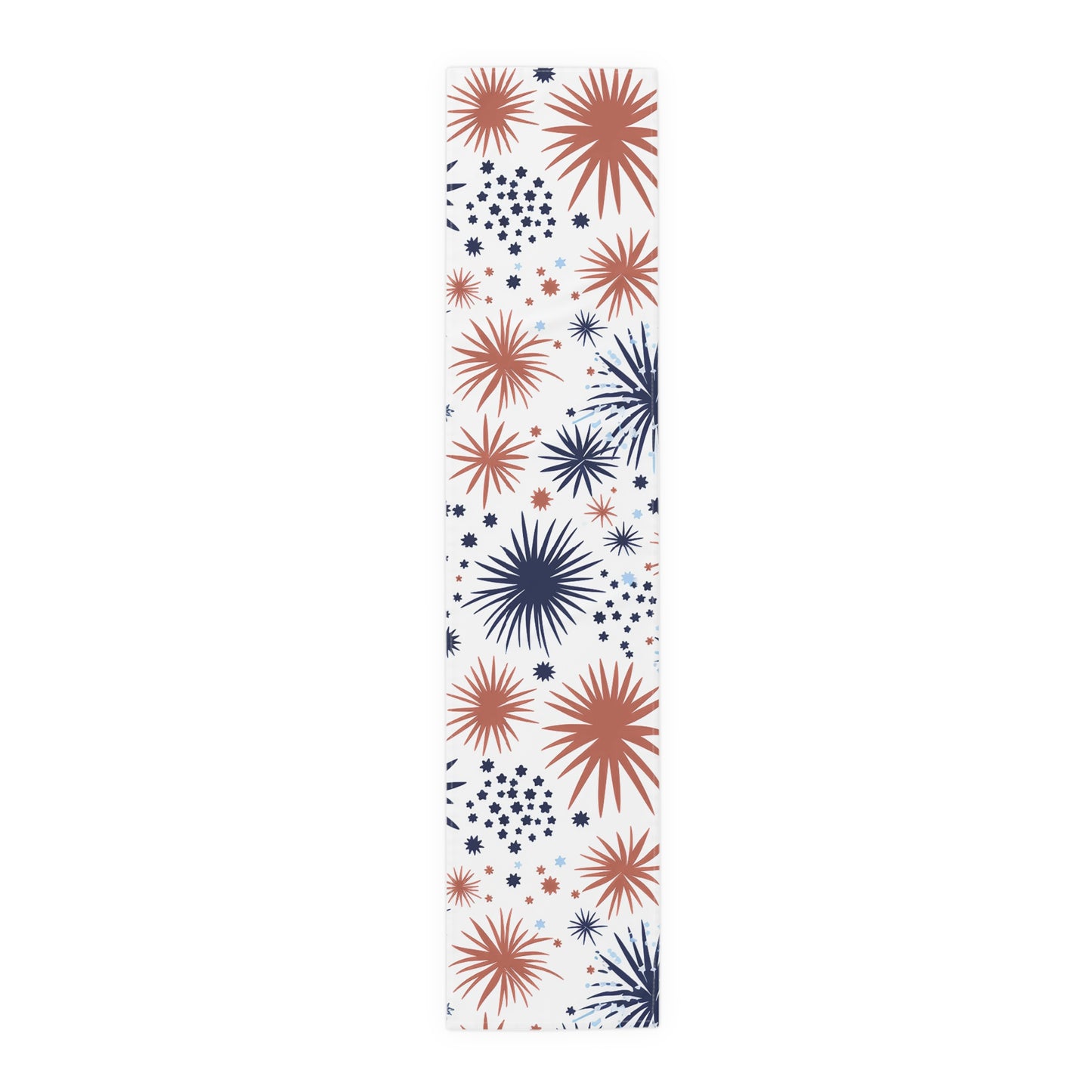 Patriotic Fireworks Table Runner – Red & Navy Starburst Cotton-Blend Decor