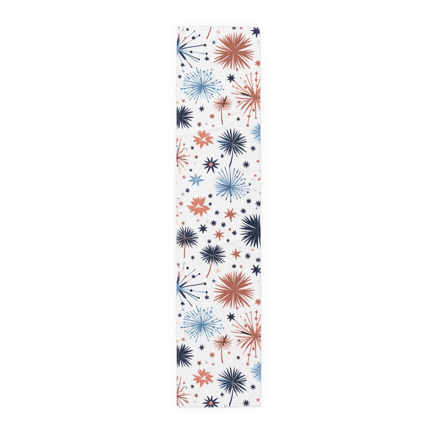 Starburst Holiday Table Runner — Blue & Copper Firework Pattern