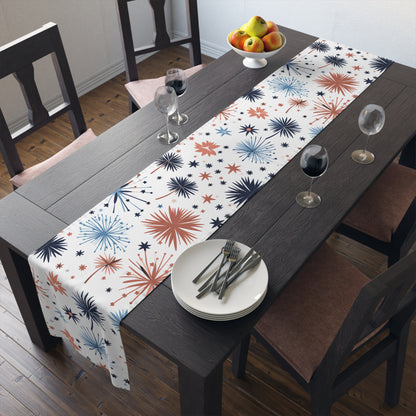 Starburst Holiday Table Runner — Blue & Copper Firework Pattern