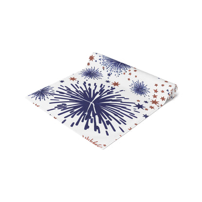 Patriotic Fireworks Table Runner — Red, White & Blue Festival Decor