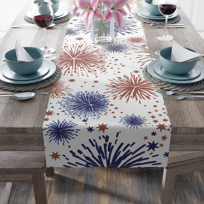 Patriotic Fireworks Table Runner — Red, White & Blue Festival Decor