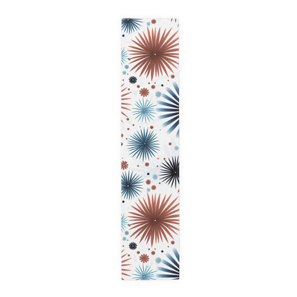 Starburst Floral Table Runner — Blue & Terracotta Cotton-Poly Dining Decor