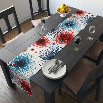 Firework Burst Table Runner — Blue & Rust Floral Celebration Decor