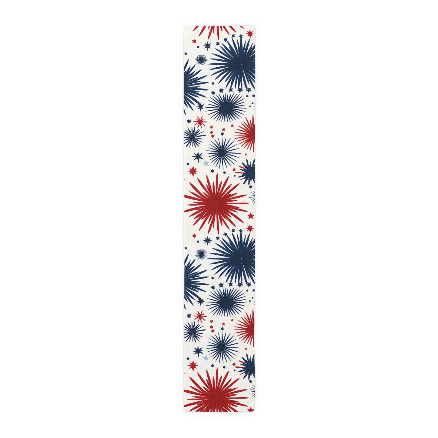 Patriotic Fireworks Table Runner – Red & Navy Starburst Holiday Decor