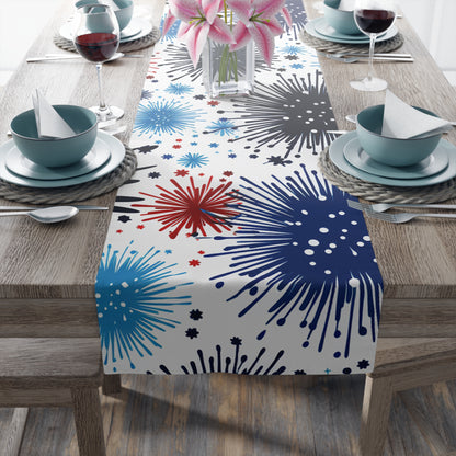 Firework Floral Table Runner — Navy & Copper Cotton-Blend Dining Decor