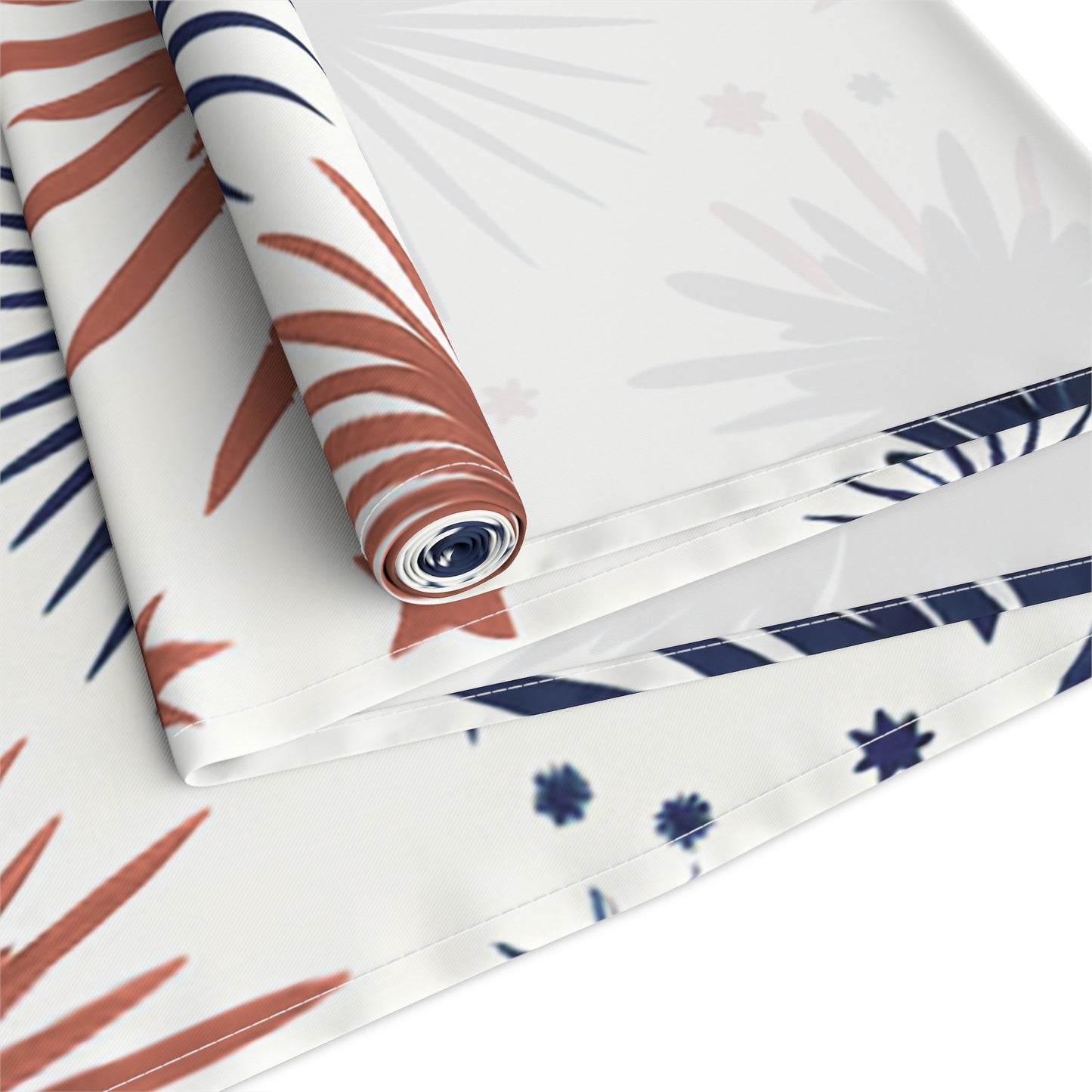Patriotic Fireworks Table Runner – Red & Navy Starburst Holiday Decor